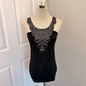 Y2K BLACK BODY CENTRAL SEQUIN DETAIL TANK TOP